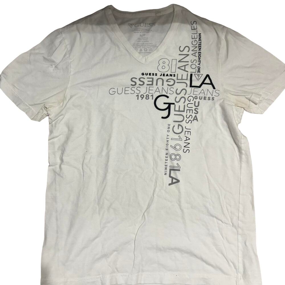 White guess cotton v neck t shirt
